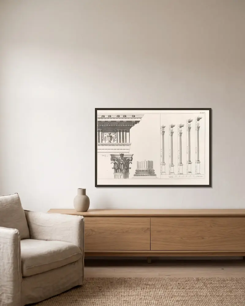 Architektur, die jede Art von Mauerwerk und Bauen umfasst, Tafel 015 von Sebastian Sierakowski gerahmt an einer Wand