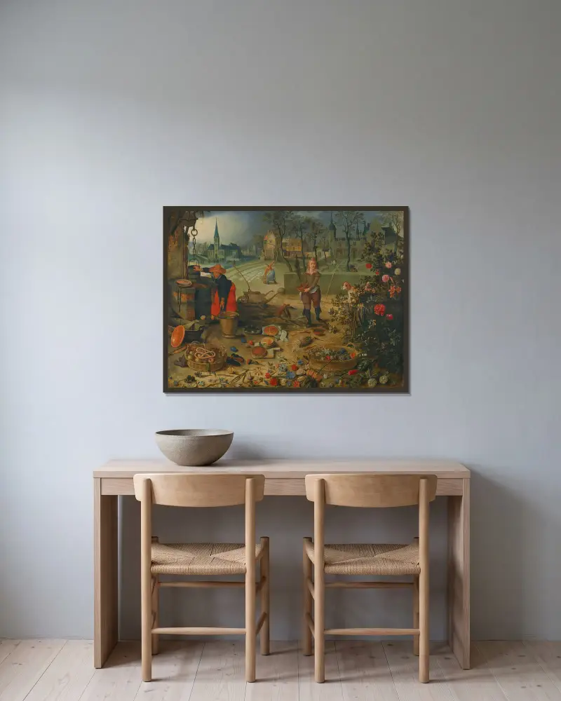 An Allegory Of Spring av Sebastian Vrancx inramad på en vägg