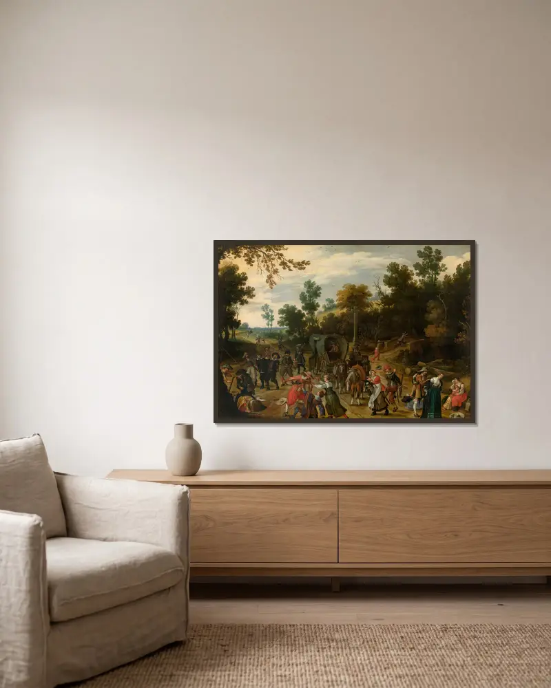 Landscape with Travellers Attacked by Robbers – nr 1 av Sebastian Vrancx inramad på en vägg