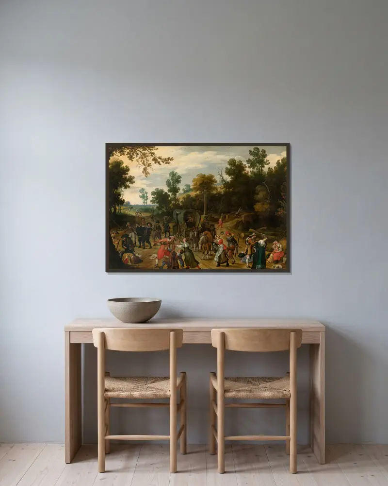 Landscape with Travellers Attacked by Robbers – nr 1 av Sebastian Vrancx inramad på en vägg