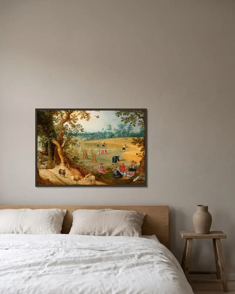The Harvest, allegory of Summer av Sebastian Vrancx inramad på en vägg
