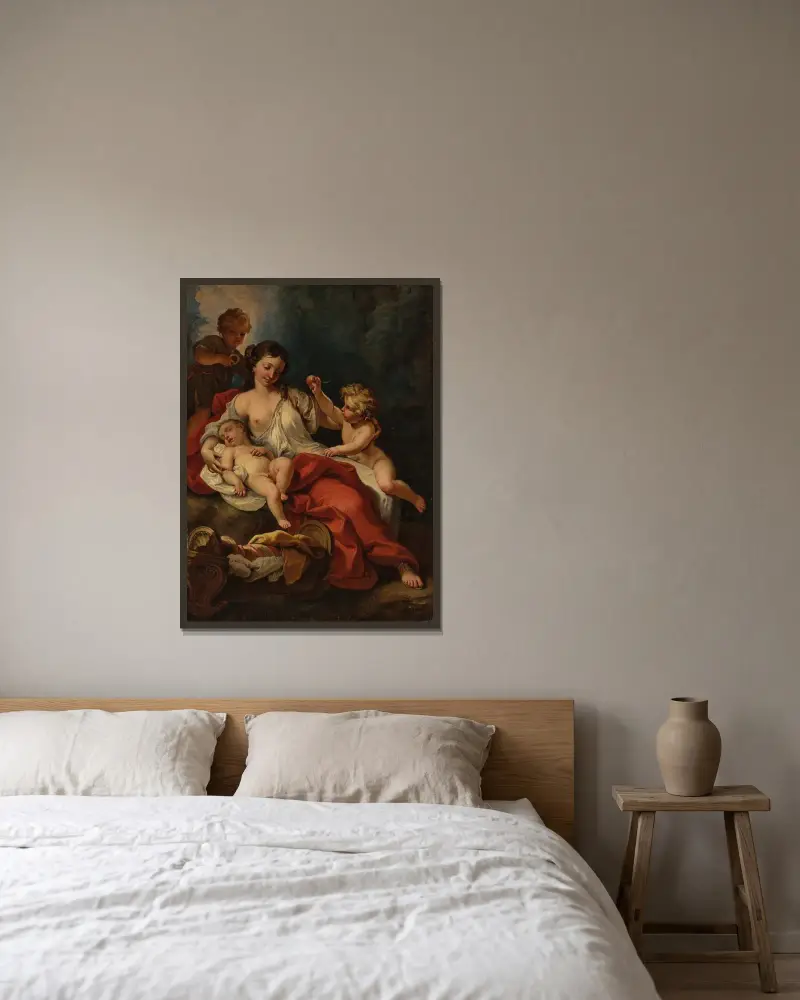 Allegorie der Nächstenliebe von Sebastiano Ricci gerahmt an einer Wand