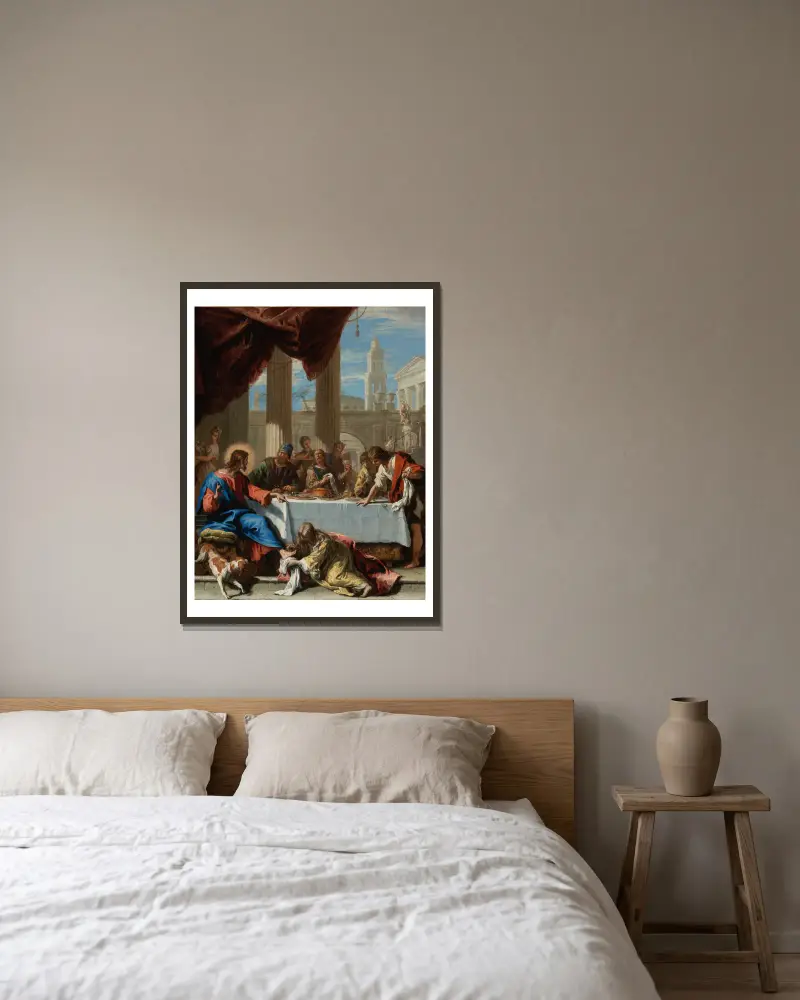 Christ In The House Of Simon av Sebastiano Ricci inramad på en vägg