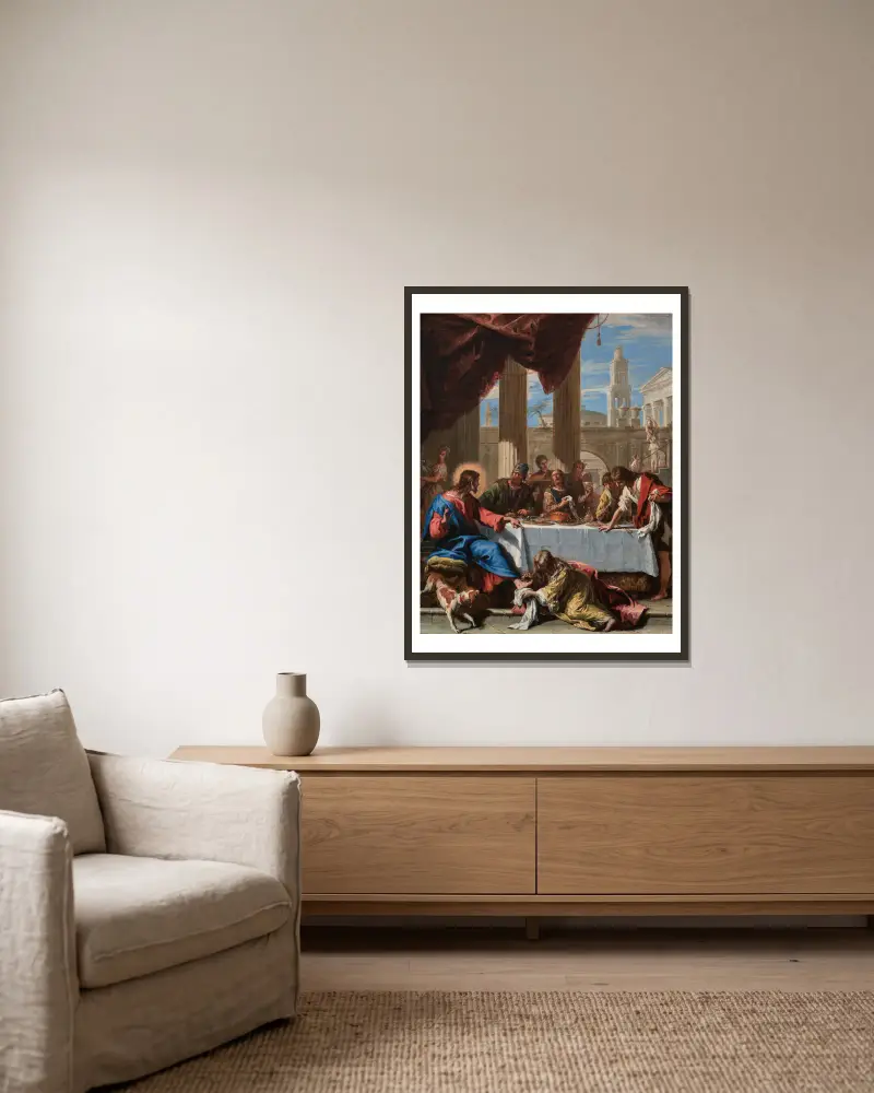 Christ in the House of Simon the Pharisee av Sebastiano Ricci inramad på en vägg