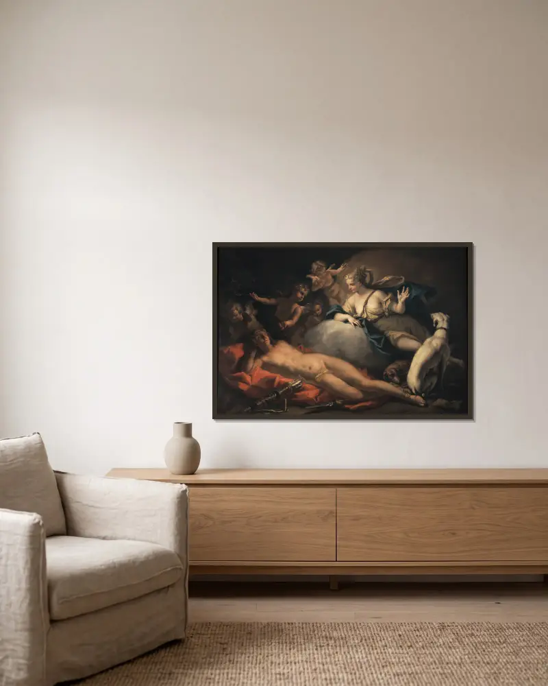 Diana and Endymion av Sebastiano Ricci inramad på en vägg