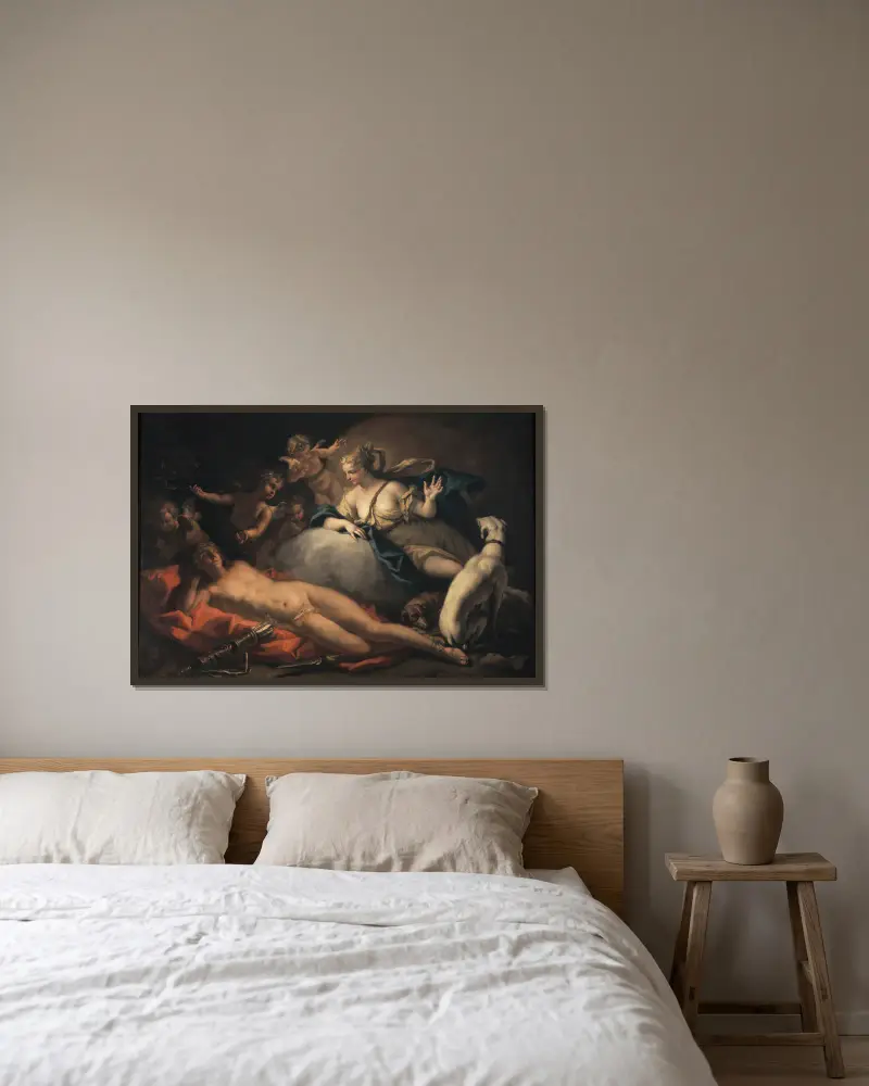 Diana and Endymion av Sebastiano Ricci inramad på en vägg