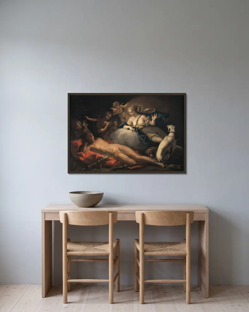 Diana and Endymion av Sebastiano Ricci inramad på en vägg