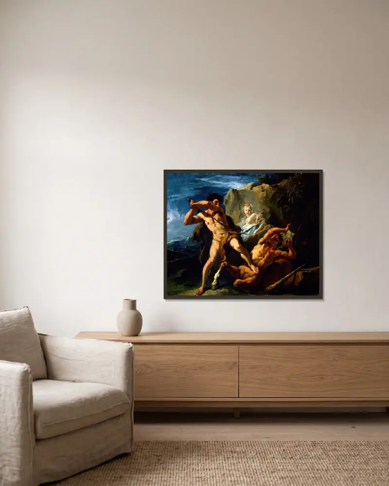 Herkules tötet den Kentauren Nessos von Sebastiano Ricci gerahmt an einer Wand