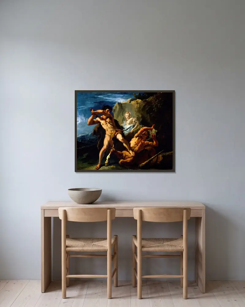 Herkules tötet den Kentauren Nessos von Sebastiano Ricci gerahmt an einer Wand
