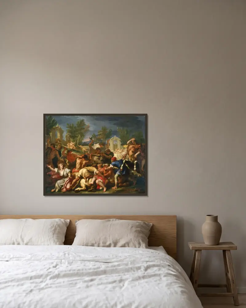 Der Kampf der Lapithen und Kentauren von Sebastiano Ricci gerahmt an einer Wand