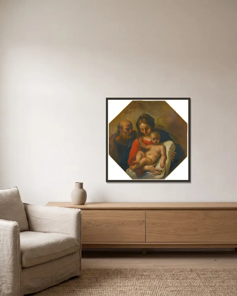 The Holy Family av Sebastiano Ricci inramad på en vägg