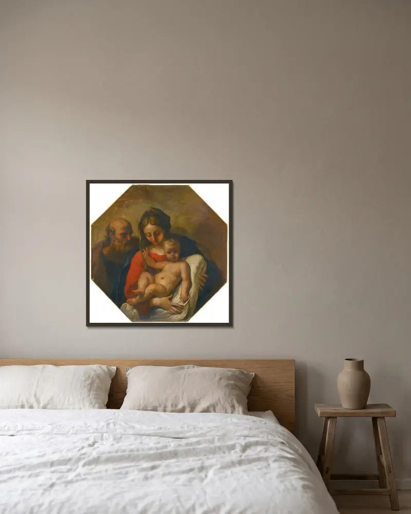 The Holy Family av Sebastiano Ricci inramad på en vägg
