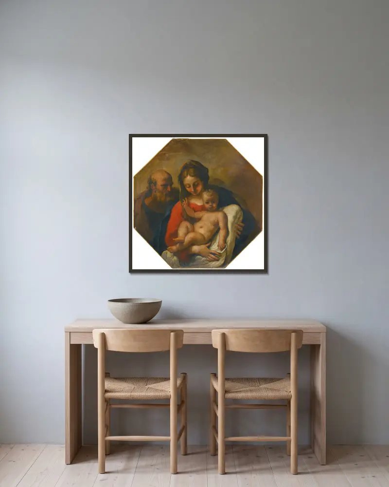 The Holy Family av Sebastiano Ricci inramad på en vägg