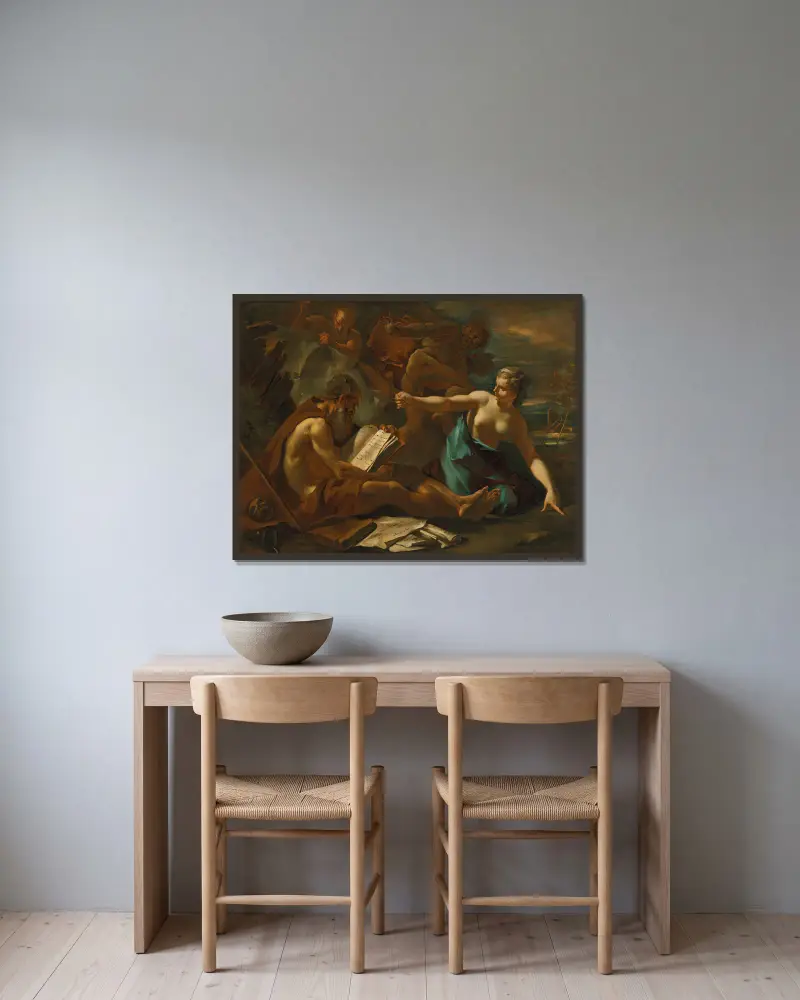 The Temptation of Saint Anthony – nr 1 av Sebastiano Ricci inramad på en vägg