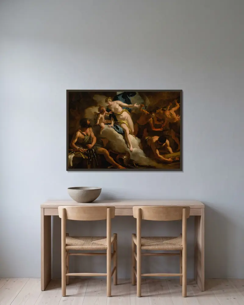 Venus In The Forge Of Vulcan av Sebastiano Ricci inramad på en vägg
