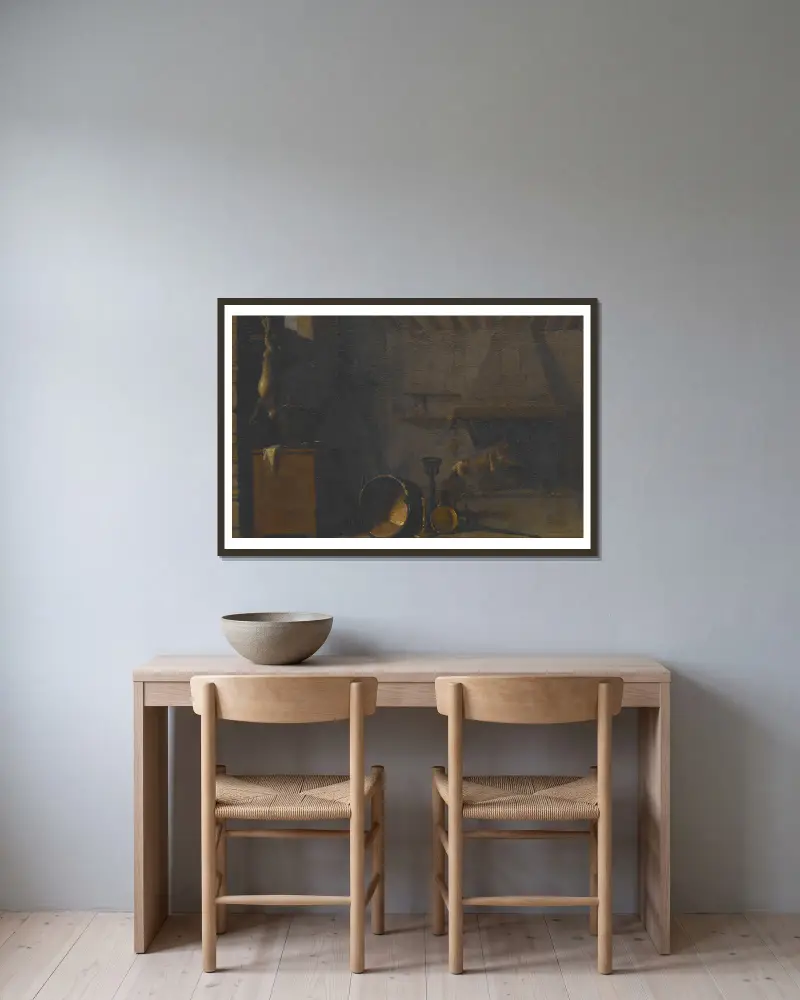 Küche mit Hase von Sébastien Bourdon gerahmt an einer Wand