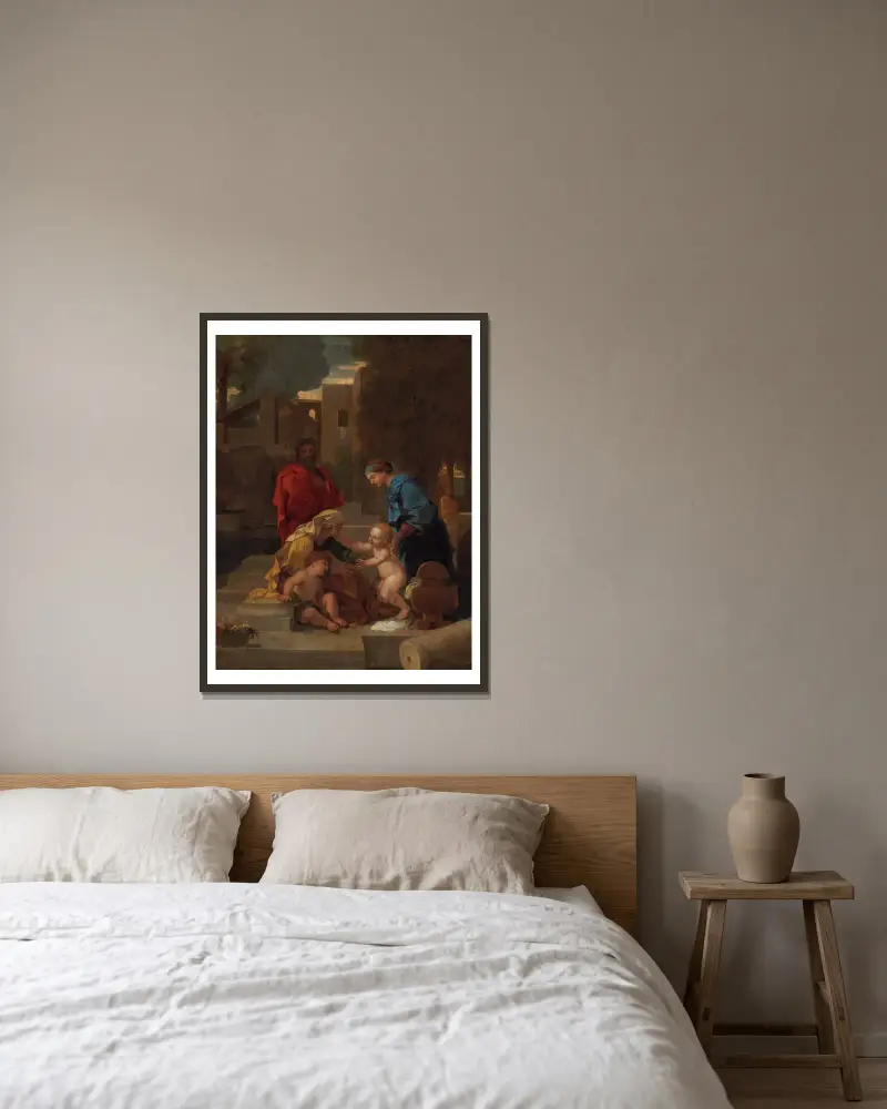 The Holy Family With Saint Elizabeth And The Infant Saint John The Baptist – nr 1 av Sébastien Bourdon inramad på en vägg