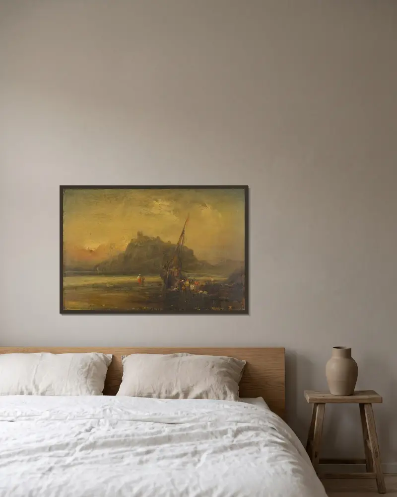 Strandscen av John Sell Cotman inramad på en vägg