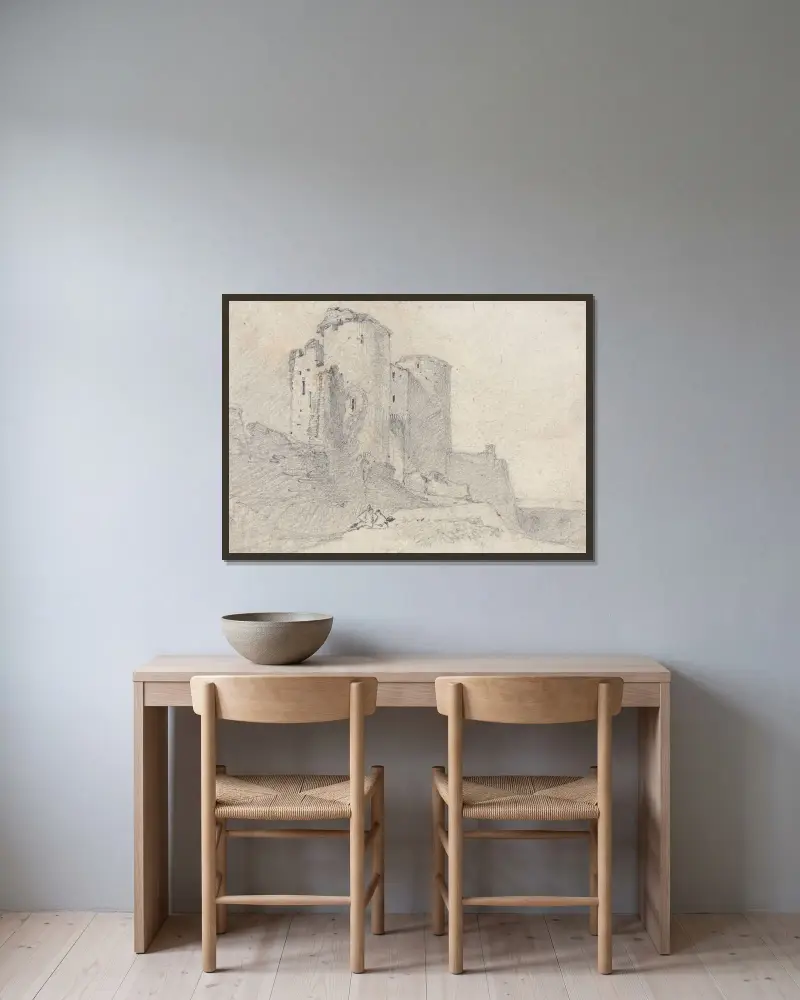 Beeston Castle, Cheshire; Ingången till slottet av John Sell Cotman inramad på en vägg