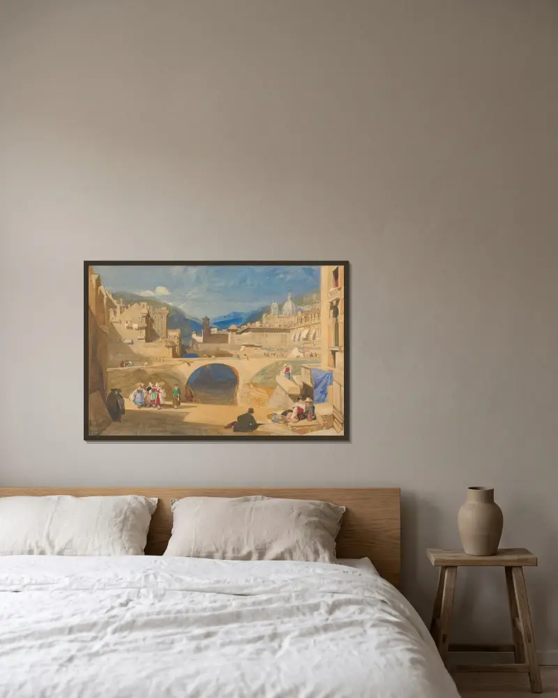 Bro i en kontinental stad av John Sell Cotman inramad på en vägg