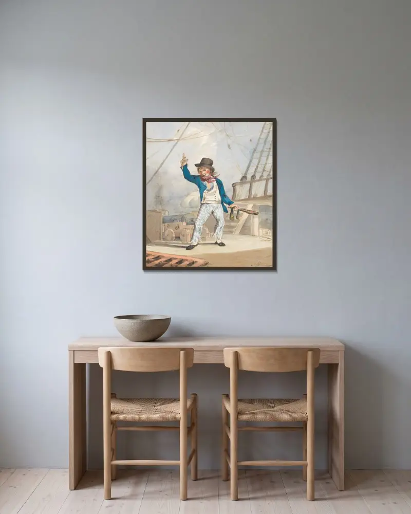 Karikatyrd av sjöman (en av tre) av John Sell Cotman inramad på en vägg