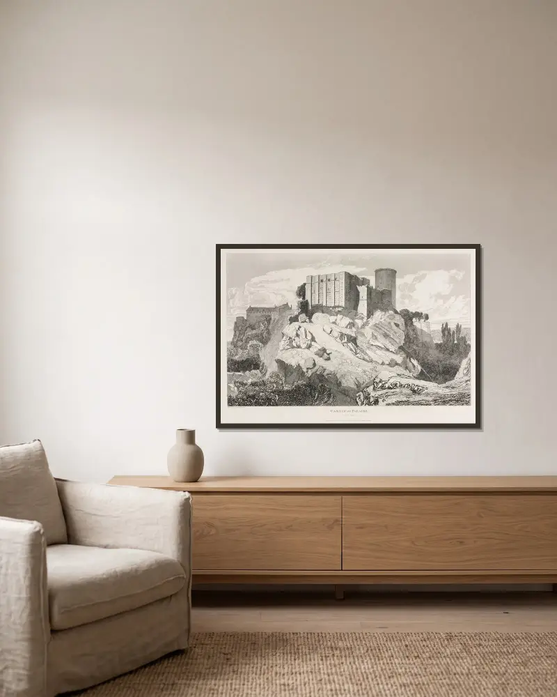 Slottet i Falaise (norra vyn) av John Sell Cotman inramad på en vägg