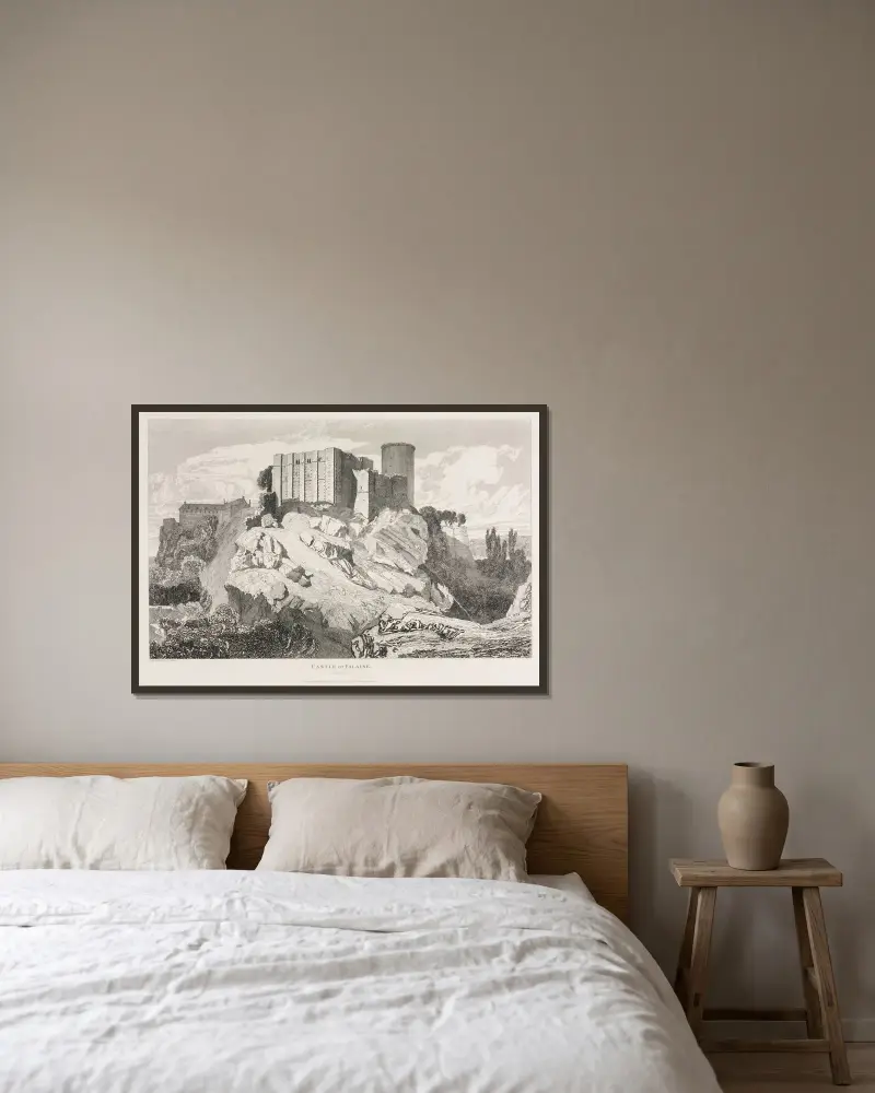 Slottet i Falaise (norra vyn) av John Sell Cotman inramad på en vägg