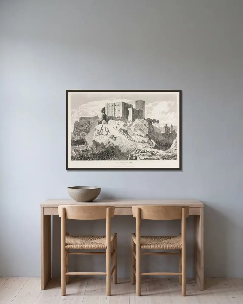 Slottet i Falaise (norra vyn) av John Sell Cotman inramad på en vägg