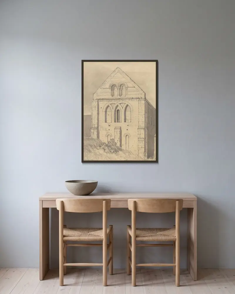 Kyrkan i Graville nära Havre de Grace, Normandie; Norra tvärskeppets ände av John Sell Cotman inramad på en vägg