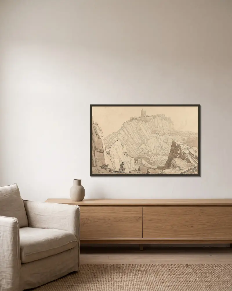 Domfront, utsikt mot sydost av John Sell Cotman inramad på en vägg