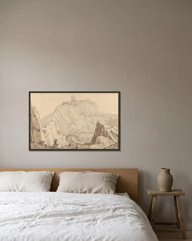 Domfront, utsikt mot sydost av John Sell Cotman inramad på en vägg