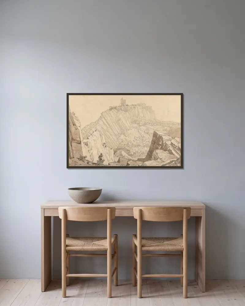 Domfront, utsikt mot sydost av John Sell Cotman inramad på en vägg