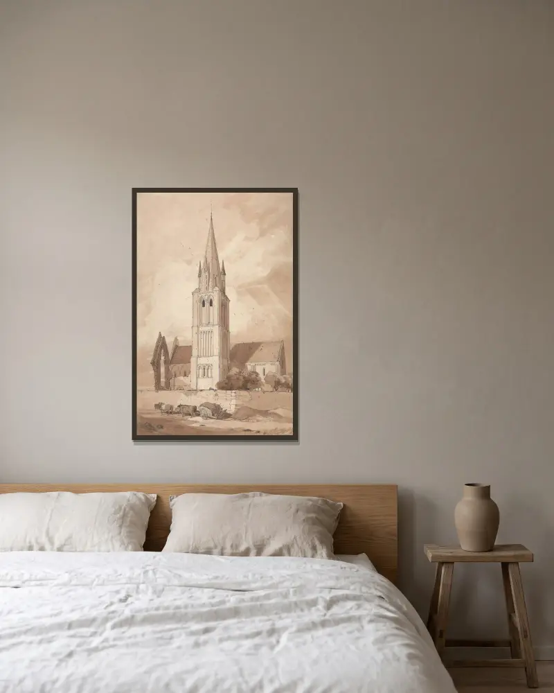 Kyrkan i Douvres, Normandie av John Sell Cotman inramad på en vägg