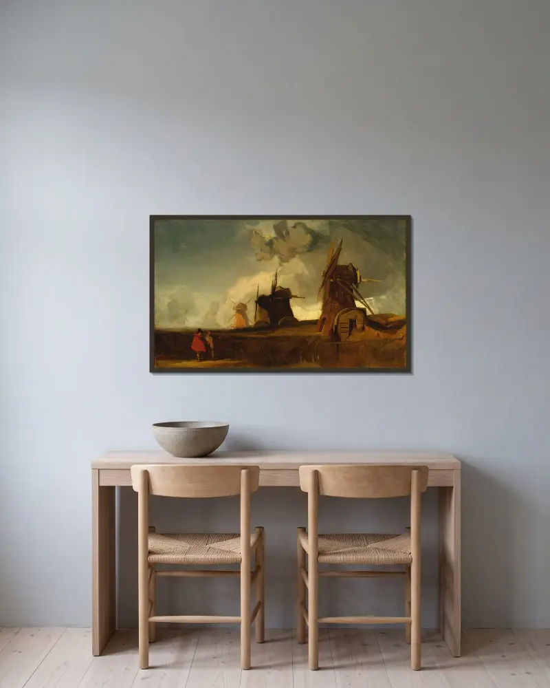 Dräneringskvarnar i Fens, Croyland, Lincolnshire av John Sell Cotman inramad på en vägg