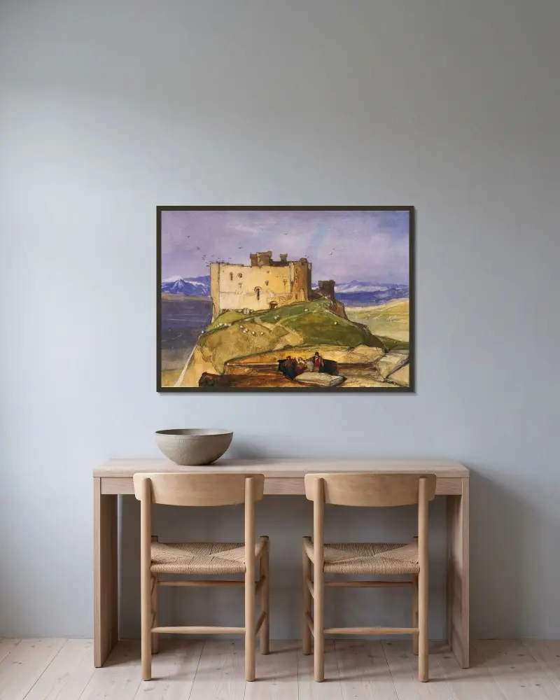 Harlech Castle av John Sell Cotman inramad på en vägg