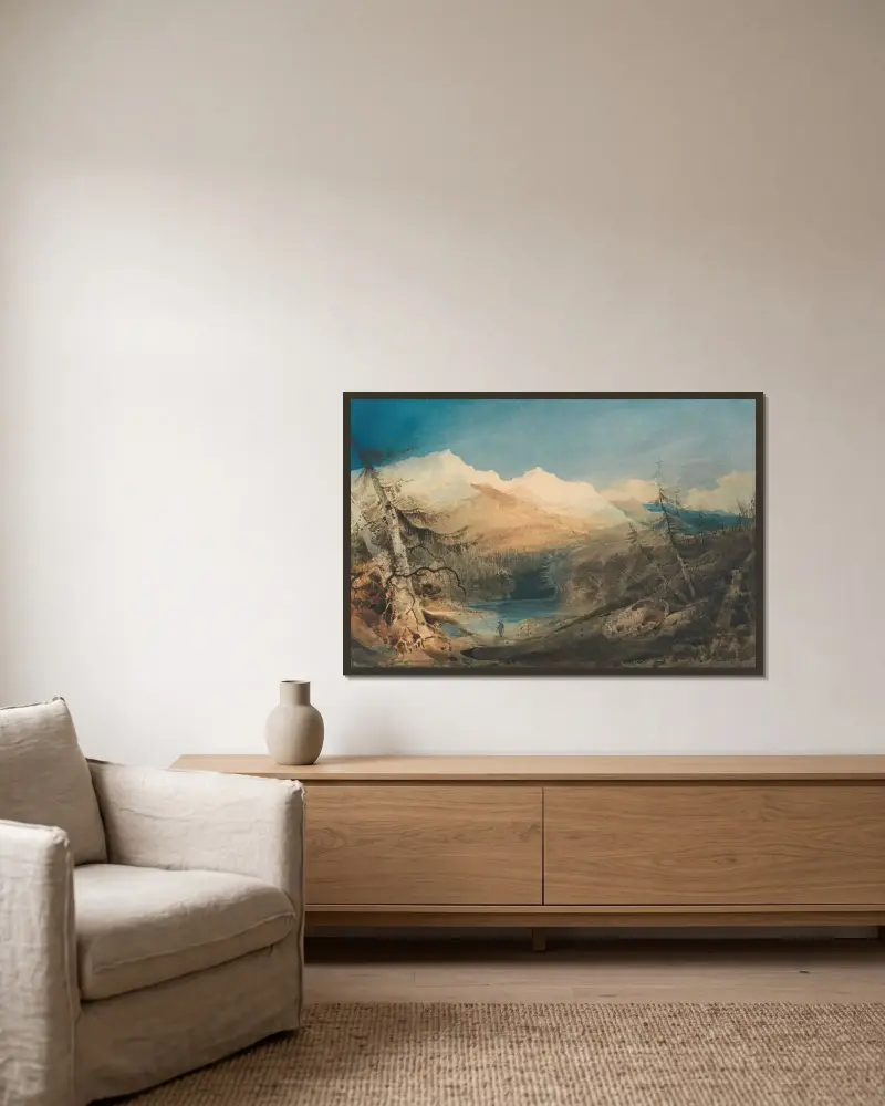 Bergslandskap, North Wales av John Sell Cotman inramad på en vägg