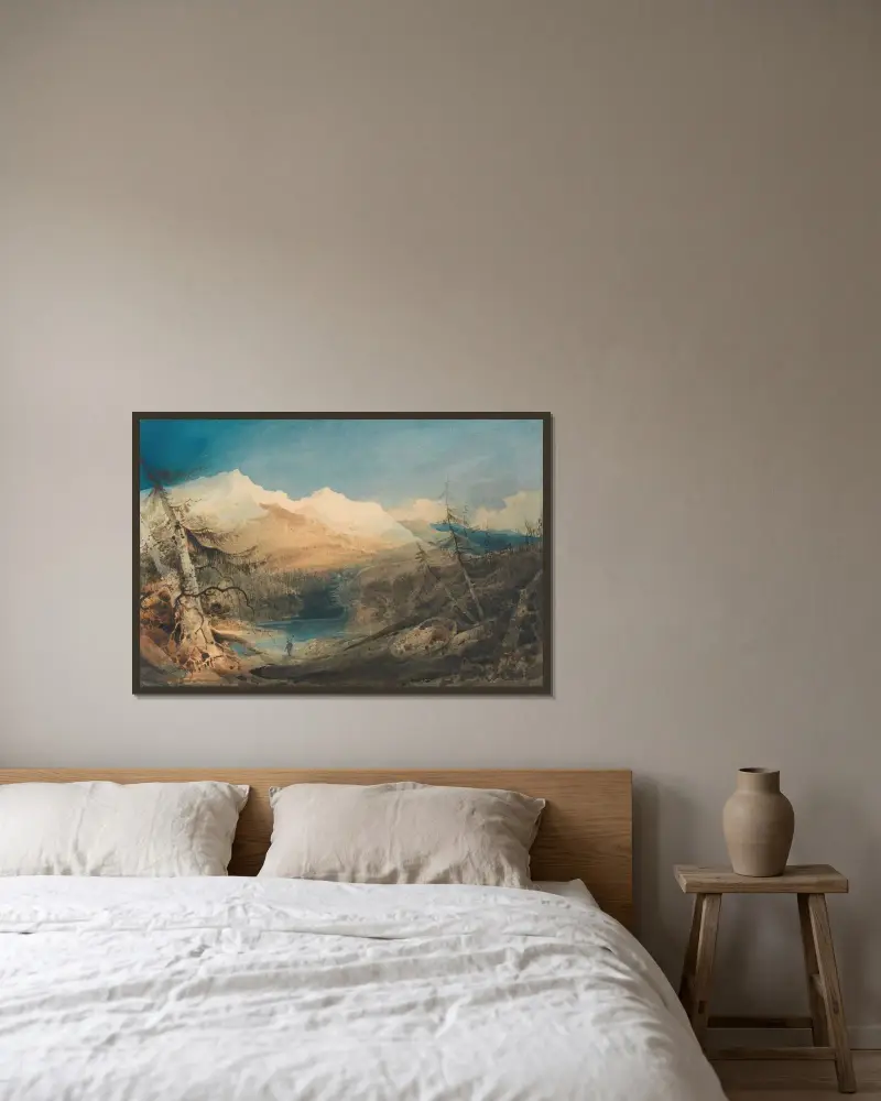 Bergslandskap, North Wales av John Sell Cotman inramad på en vägg