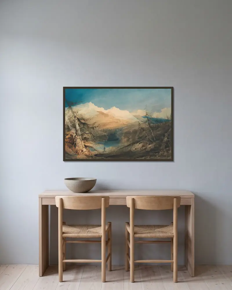 Bergslandskap, North Wales av John Sell Cotman inramad på en vägg
