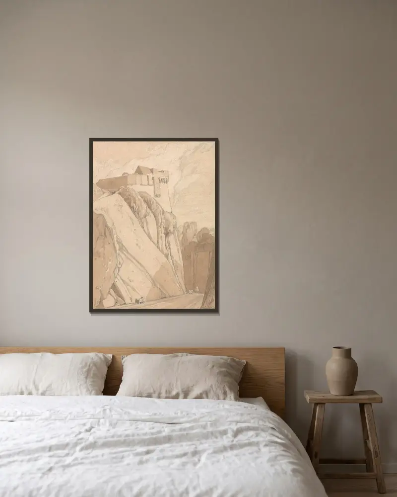 Del av de gamla befästningarna i Saint-Lô, Normandie av John Sell Cotman inramad på en vägg