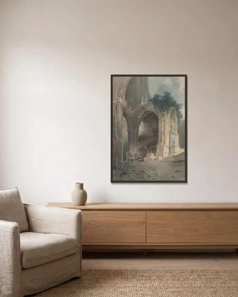 Rievaulx Abbey, Yorkshire av John Sell Cotman inramad på en vägg