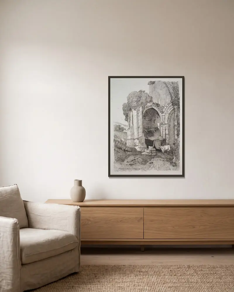 Rievaulx Abbey, Yorkshire av John Sell Cotman inramad på en vägg