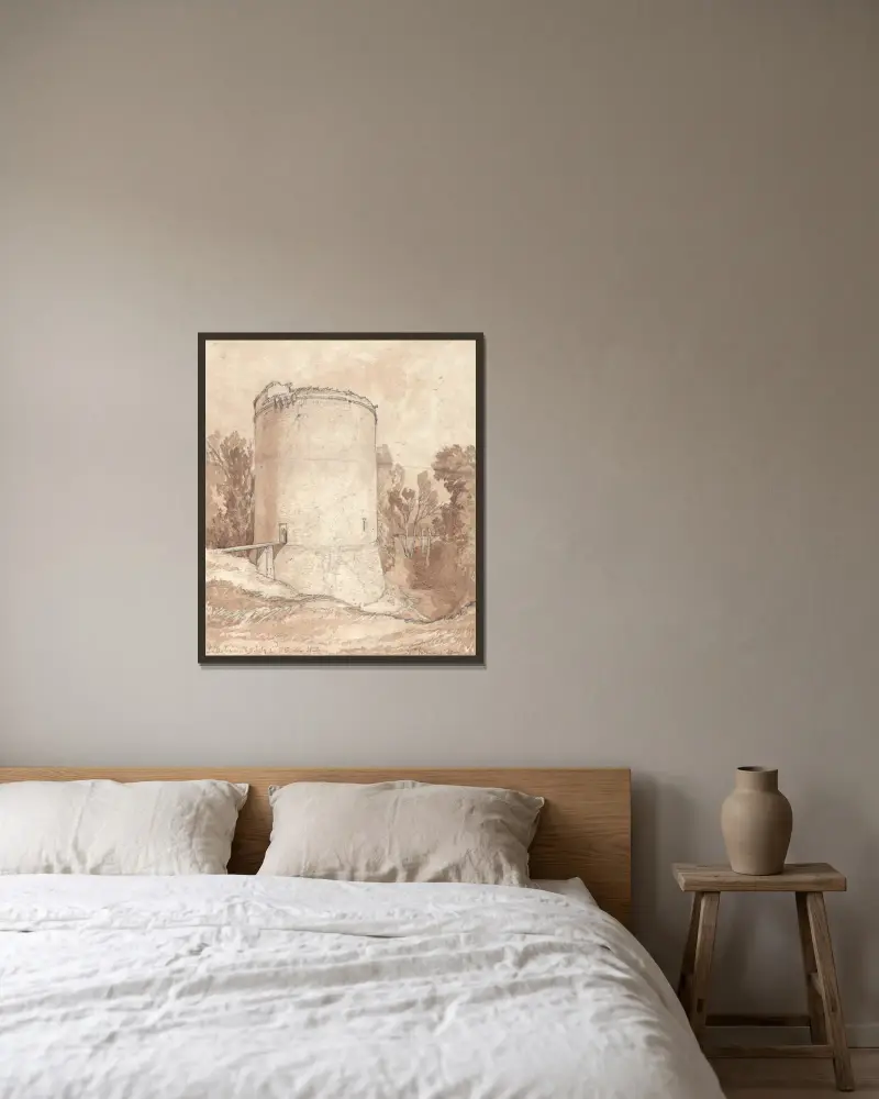 Runda tornet, slottet i Lillebonne, Normandie av John Sell Cotman inramad på en vägg