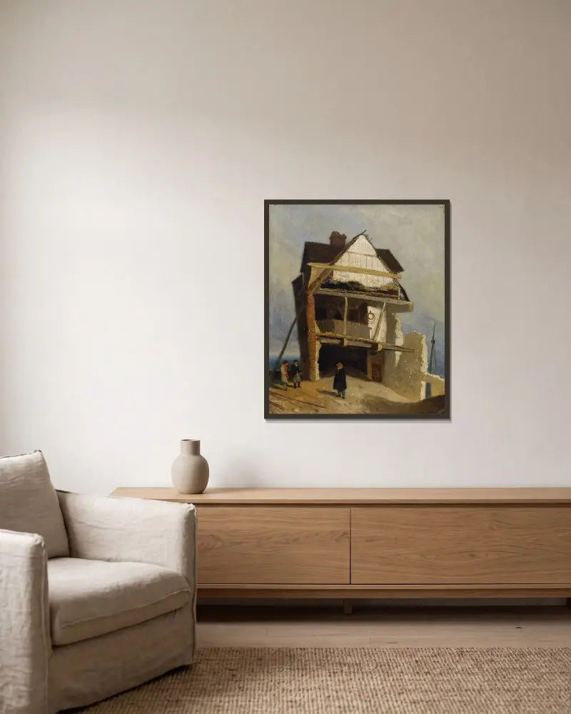 Förfallen gård av John Sell Cotman inramad på en vägg