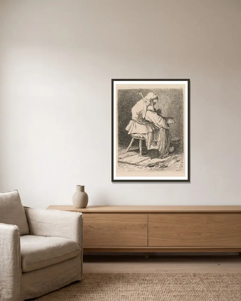 Skizze nach Rembrandt von John Sell Cotman gerahmt an einer Wand