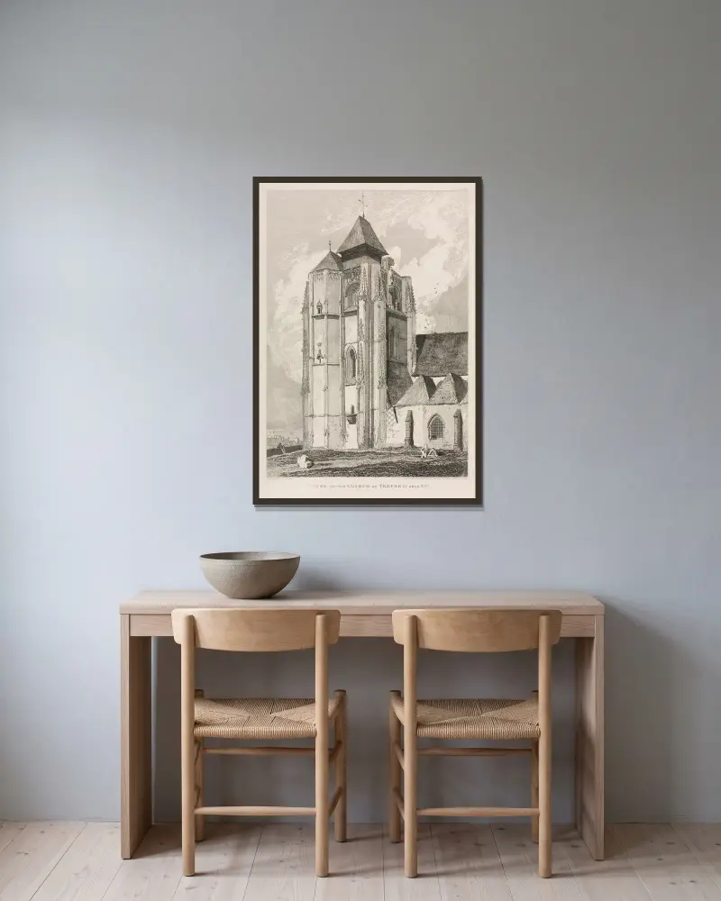 Kyrktornet i Tréport, nära Eu av John Sell Cotman inramad på en vägg