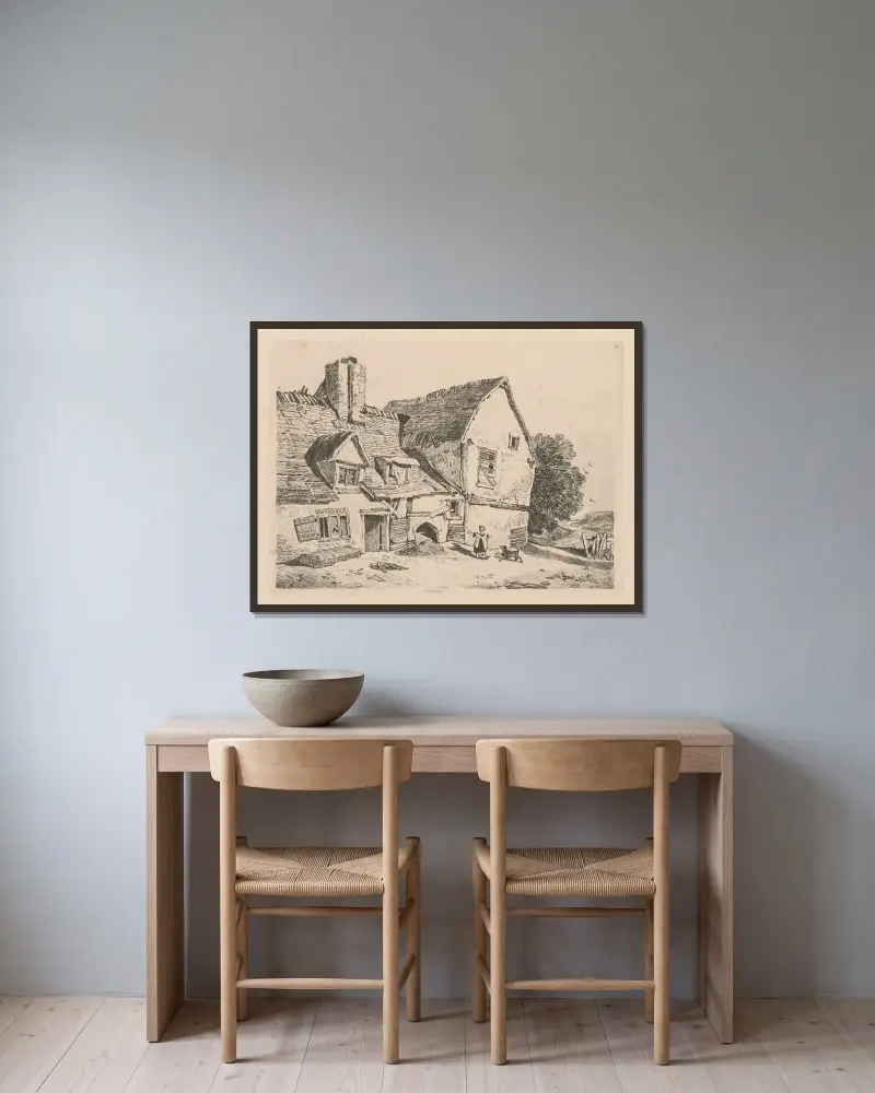 Vy vid Deptford av John Sell Cotman inramad på en vägg