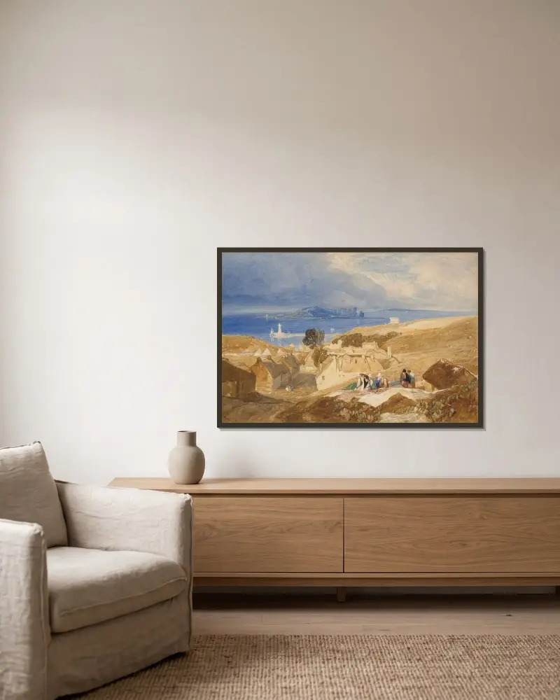 Utsikt över Howth och Ireland's Eye av John Sell Cotman inramad på en vägg