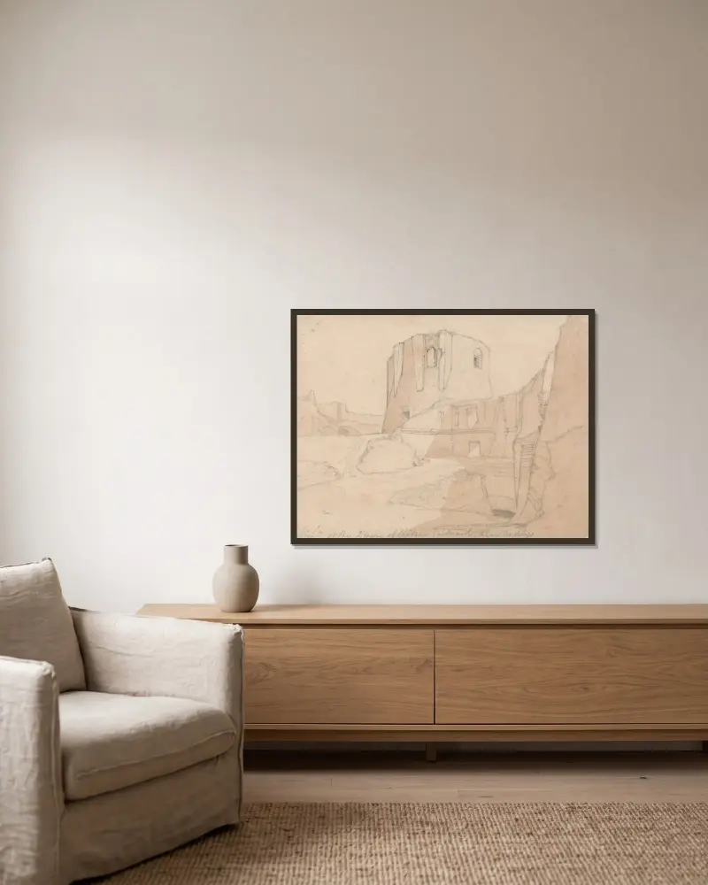 Widok na donżon zamku Château Gaillard, niedaleko Andelys, Normandia, John Sell Cotman w ramie na ścianie
