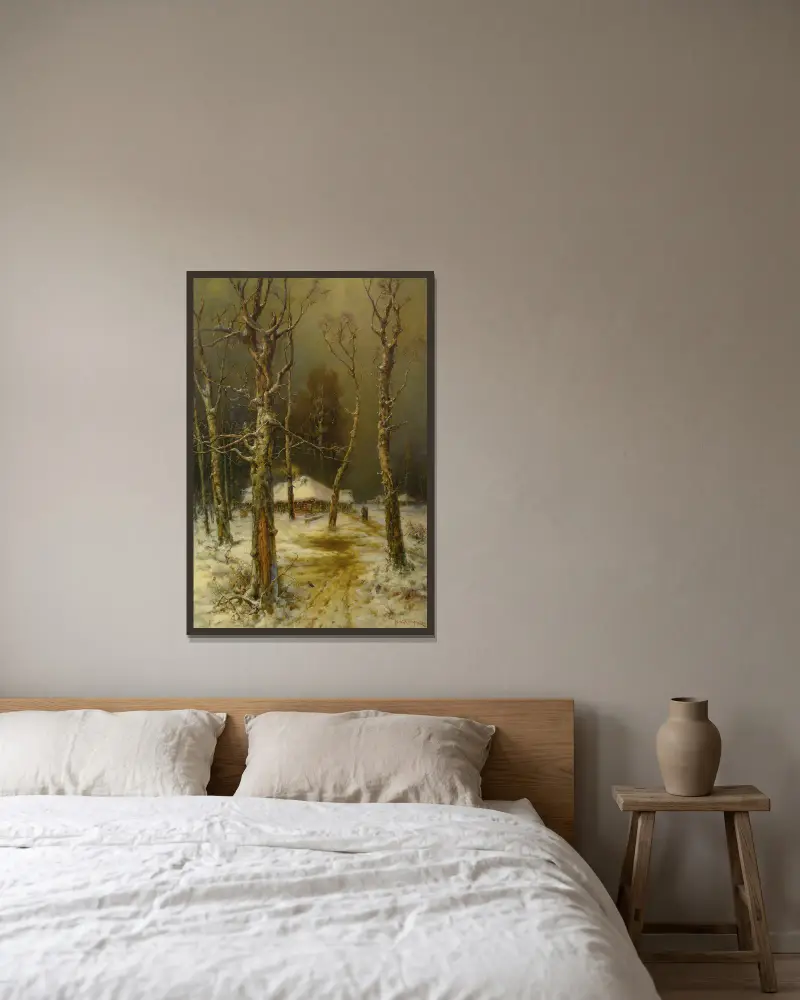 Winter in Russland von Julius Sergius Klever gerahmt an einer Wand