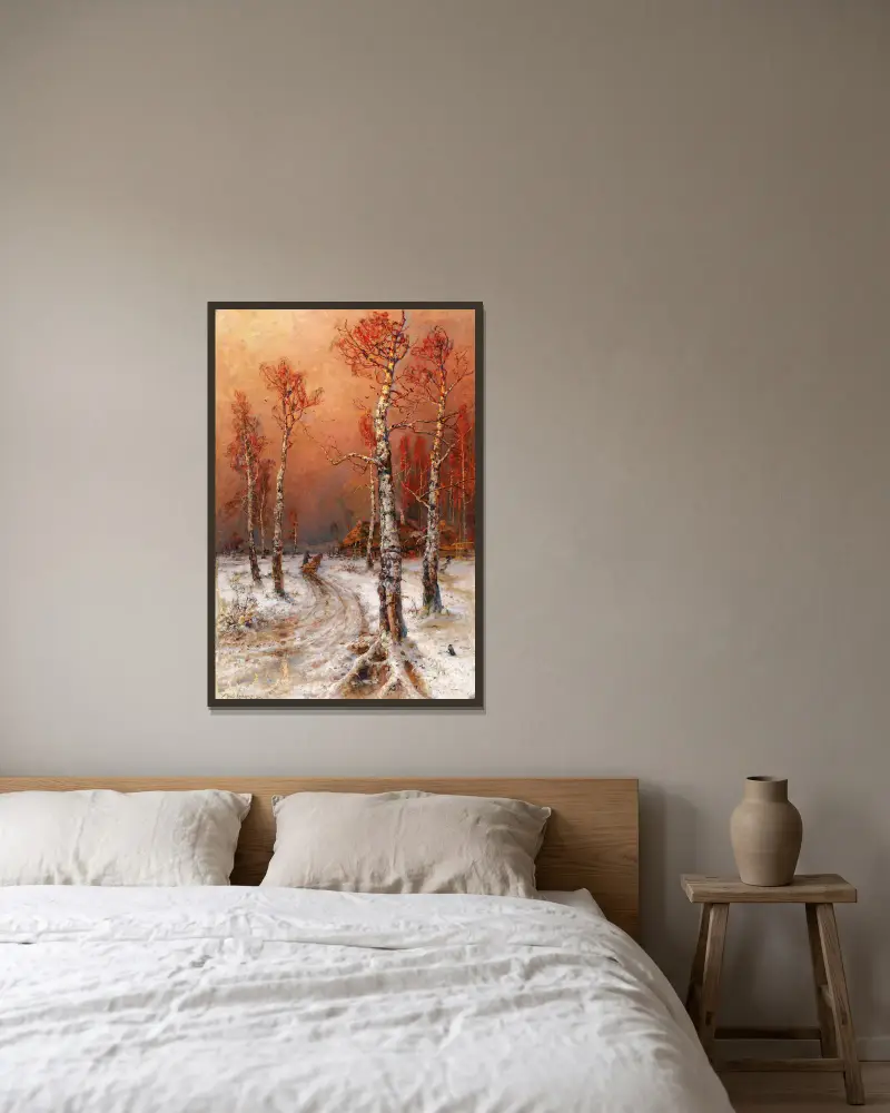 Winterstimmung Mit Saatkrähen av Julius Sergius Klever inramad på en vägg